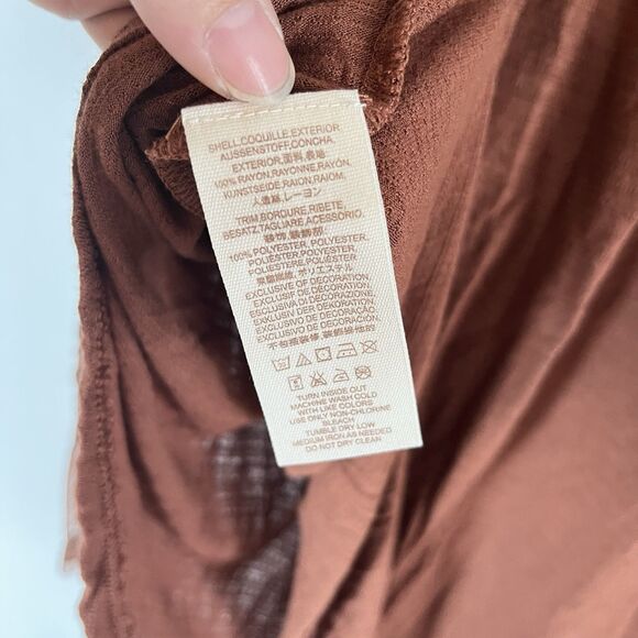 Free People Saheli Brown Long Sleeve Shee Yoke Embroidered Trim Blouse Womens S - Picture 9 of 12